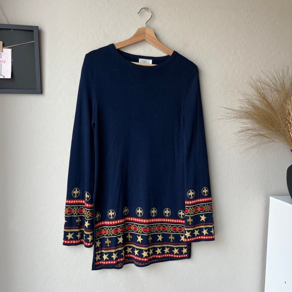 Camilla Jacquard Bamboo Knit Relaxed Tunic Sweater in Costume‎ Party Size XS - Picture 3 of 10